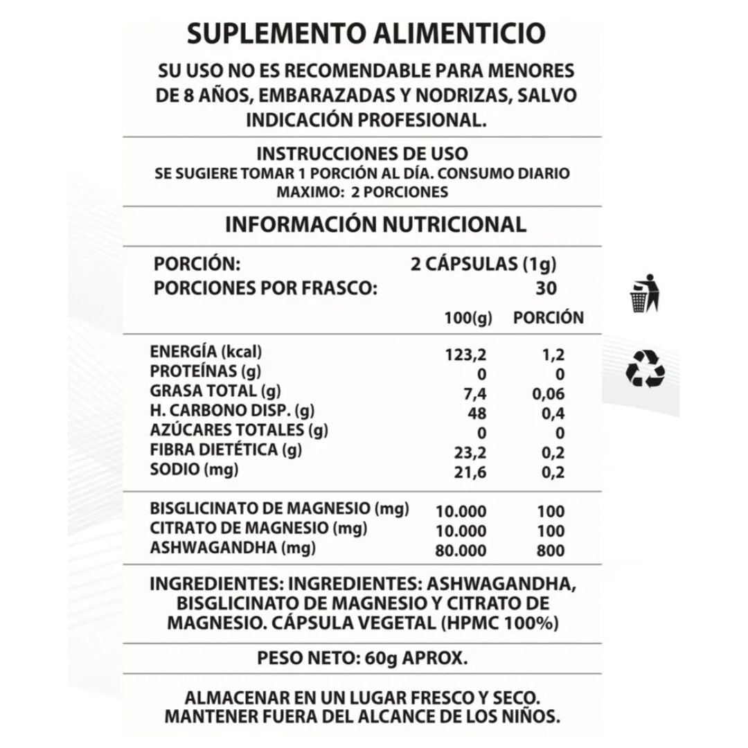ASHWAGANDHA + MAGNESIO 1000 Mg. | Energía, equilibrio y bienestar todo en 1