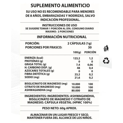 ASHWAGANDHA + MAGNESIO 1000 Mg. | Energía, equilibrio y bienestar todo en 1